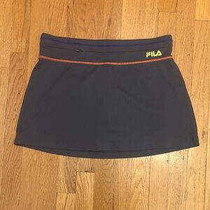 Fila Charcoal Athletic Skort with Neon Yellow Logo and Orange Stitching